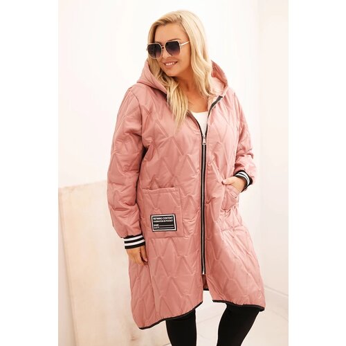 Kesi Włoski Plus Size women's quilted jacket with a hood and sporty cuffs dark powder pink Cene