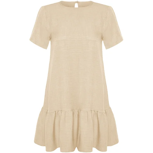 Trendyol Beige Flounce Mini Woven Mini Dress