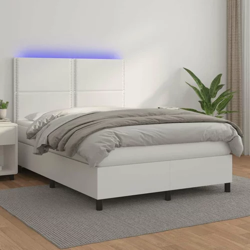  Box spring postelja z vzmetnico LED bela 140x190cm umetno usnje, (20899295)