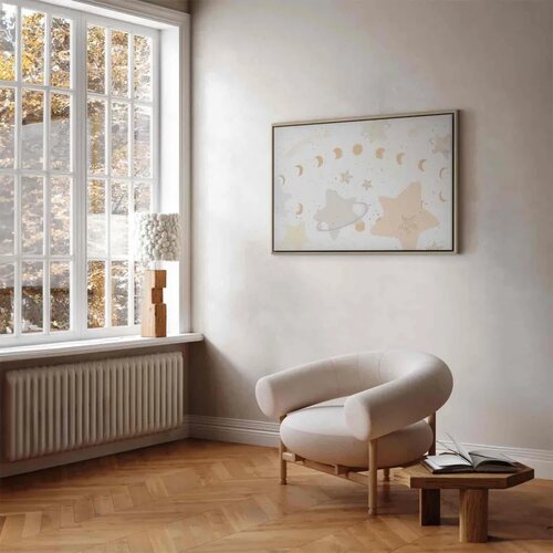  Slika - Fairy-Tale Galaxy - Phases of the Moon in Yellow Tones Among Stars in Beige and Ash Colors with Stardust 90x60 U prirodn Slike