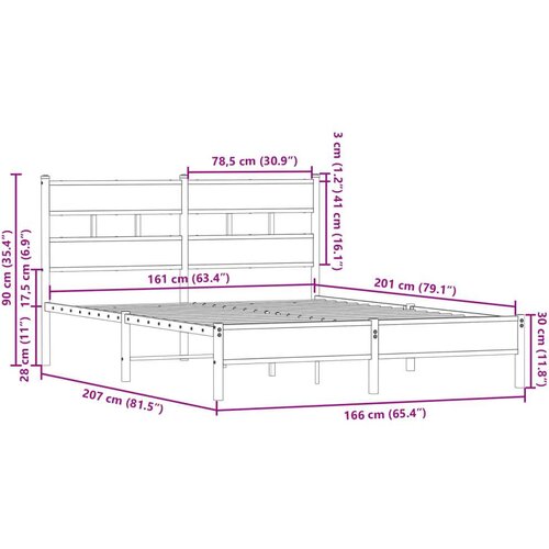 Okvir kreveta bez madraca s uzglavljem boja hrasta 160x200 cm Slike