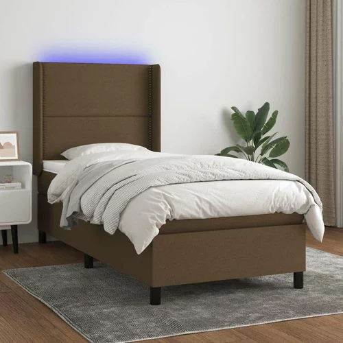  Box spring postelja z vzmetnico LED temno rjava 100x200cm blago, (20790104)