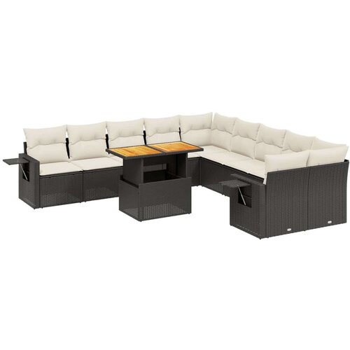  11-dijelni set vrtnih sofa od poliratana s jastucima crni Slike