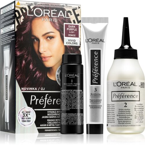 L&amp;acute;Or&amp;eacute;al Paris pr&amp;eacute;f&amp;eacute;rence vivid colors barva za lase za barvane lase za vse vrste las 60 ml odtenek 4,261 dark purple Slike