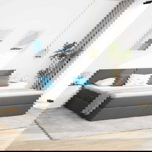 vidaXL Krevet S LED lampica s pohranom Tamno siva 180 x 200 cm tkanina Cijene