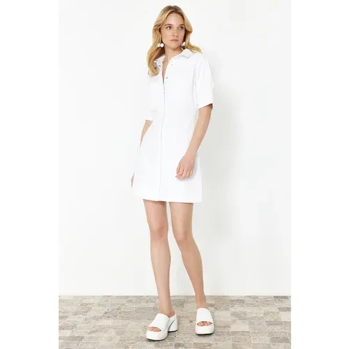 Trendyol White Stitch Detail Mini Denim Dress