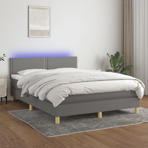 VidaXL Krevet box spring s madracem LED tamnosivi 140x190 cm tkanina Slike