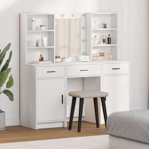  3-delni set toaletne mize v beli barvi iz umetnega lesa, (22055023) Cene