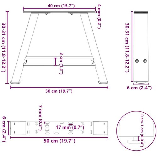  Noge za klub stolić A-oblika 2 kom 50 x (30-31) cm čelik - Prirodna 50 x (30-31) cm 1 Slike