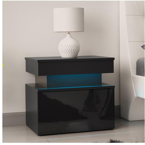  Noćni ormarić sa LED osvetljenjem GLOSSA 51x55 cm crna/sjajna crna Cene