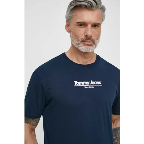 Tommy Jeans Bombažna kratka majica moški, mornarsko modra barva