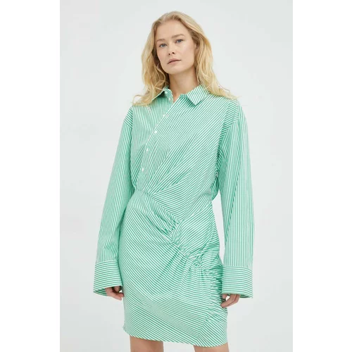 Birgitte Herskind Pamučna haljina boja: zelena, mini, ravna