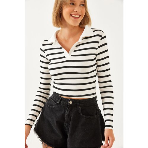 Bianco Lucci Women's Polo Collar Striped Blouse 2023 Slike