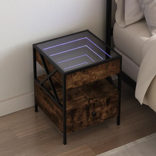 Furnova Nočna mizica z neskončnimi LED dimljeni hrast 40x40x51 cm, (21926455) Cene