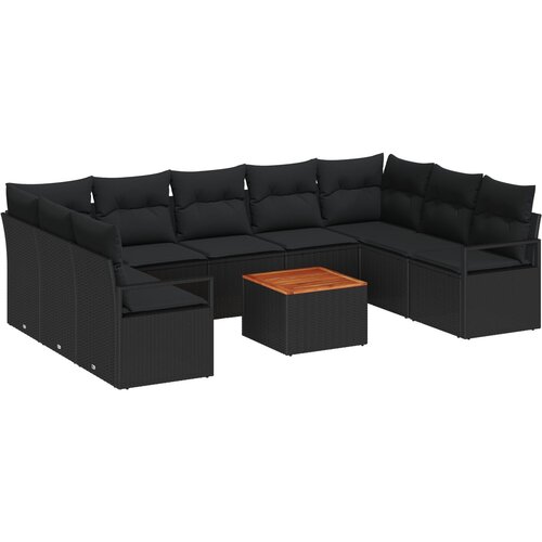 VidaXL 10-dijelni vrtni sofa set s jastučićima crni poli ratan akacija, sofa za vrt za dvoje s pohranom i jastučićima crna poli ratan Slike