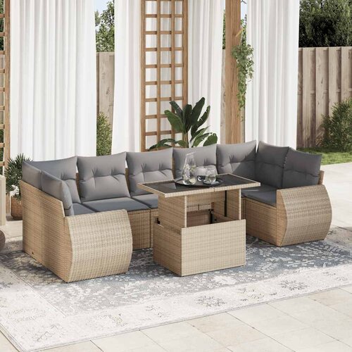 vidaXL 8-dijelni set vrtnih sofa od poliratana s jastucima bež Cijene