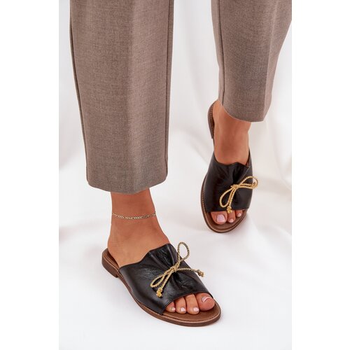 Boto Leather Flat Elegant Slippers With Bow Lewski 3572 Black Cene