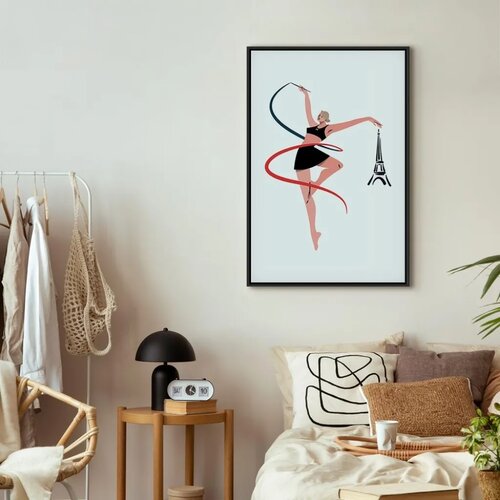  Slika - Rhythmic Gymnastics - Illustration of a Woman With a Ribbon 80x120 U crnom drvenom okviru Slike