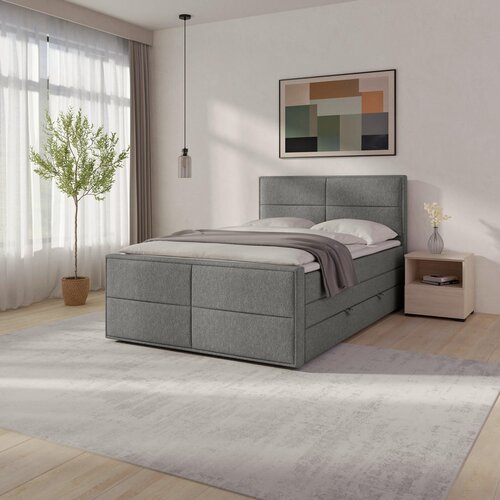 MID.YOU POSTELJA BOXSPRING 140 cm x 200 cm , les, kovina, umetna masa, tekstil srebrne barve Slike
