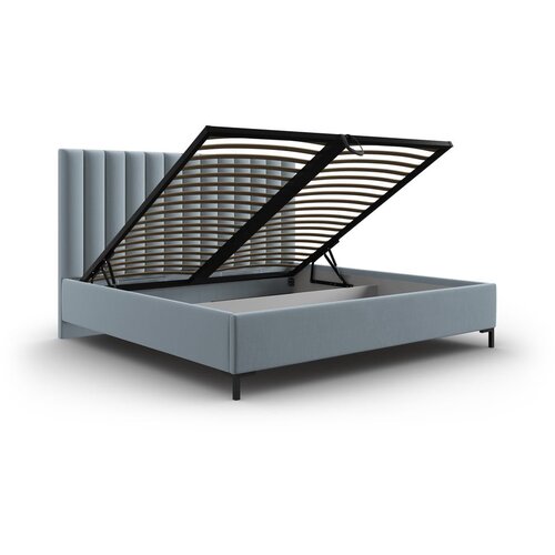 Mazzini Beds Svetlo modra oblazinjena zakonska postelja s prostorom za shranjevanje z letvenim dnom 140x200 cm Casey &amp;ndash; Slike