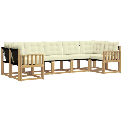 vidaXL Zunanja garnitura za sedenje z blazino 7 pcs Bela in krem, (5000279557) Cene