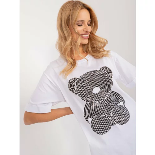 Fashion Hunters White cotton T-shirt with slits and appliqué