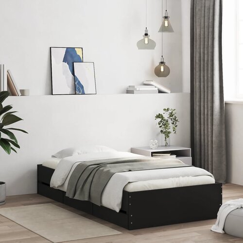 VidaXL Okvir kreveta s ladicama crni 90 x 200 cm konstruirano drvo Slike