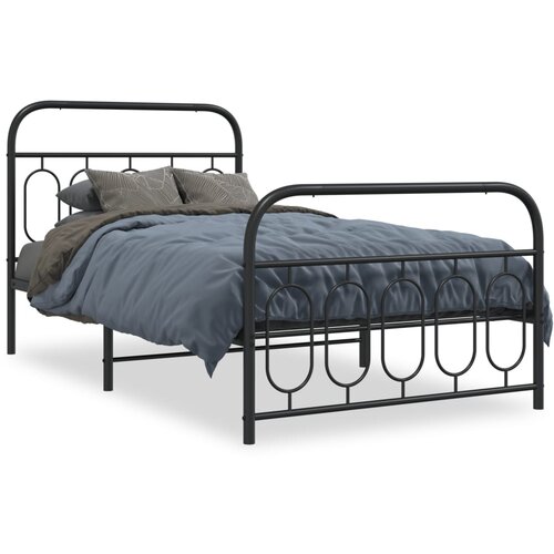  The Living Store Kovinski posteljni okvir z vzglavjem in vznožjem črn 107x203 cm - Posteljni Okvir, (21529417) Cene