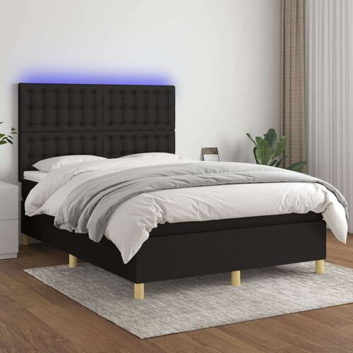  Krevet box spring s madracem LED crni 140x190 cm od tkanine Slike