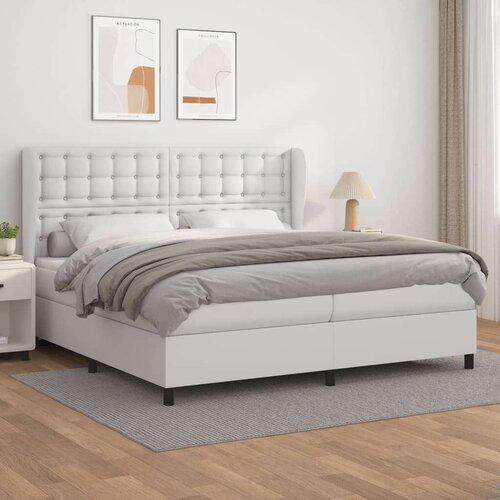  Box spring postelja z vzmetnico bela 200x200 cm umetno usnje, (20761303) Slike