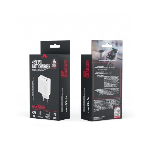 Maxlife ku&#263ni punja&#269 za telefon od 45W sa dva USB-C i jednim USB-A ulazom White ( OEM0101205 ) Cene