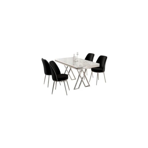 Hanah home vals - white, chrome, black whitechromeblack dining table & chairs set (5 pieces) Cene