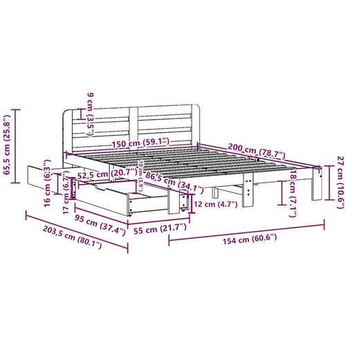 VidaXL Okvir kreveta bez madraca bijeli 150x200 cm od masivne borovine Slike