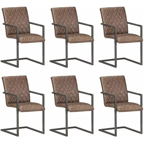  Konzolne blagovaonske stolice od prave kože 6 kom smeđe