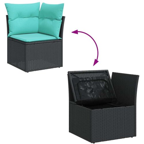  Vrtna garnitura - 10-dijelni set vrtnih sofa od poliratana s jastucima crni - Crna 2x corner+5x centre+2x sofa+1x garden+11x bac Slike