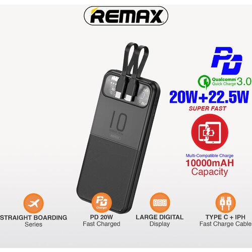 Remax Power bank prenosiva baterija Stervui Series RPP-619 PD 20W+ QC 22.5W 10000mAh crni Cene