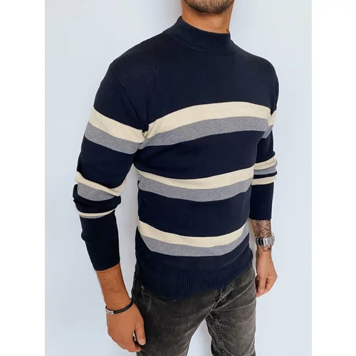 DStreet Men's striped turtleneck sweater, navy blue