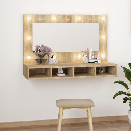 VidaXL Ormarić s ogledalom LED boja hrasta sonome 90 x 31,5 x 62 cm Slike