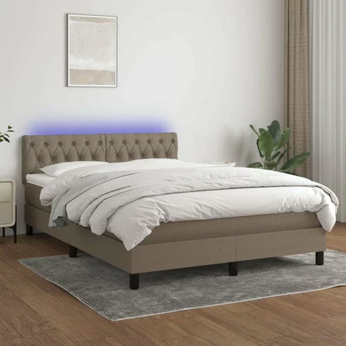  Box spring postelja z vzmetnico LED taupe 140x190 cm blago