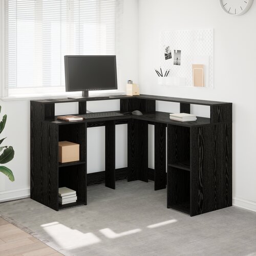 VidaXL Miza Črni hrast 130x130x91 cm Inženirski les Slike