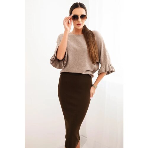 Kesi Włoski Women&amp;#039;s viscose pencil skirt with elastic waistband brown Slike