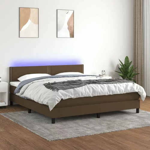  Box spring postelja z vzmetnico LED temno rjava 180x200cm blago, (20895037)