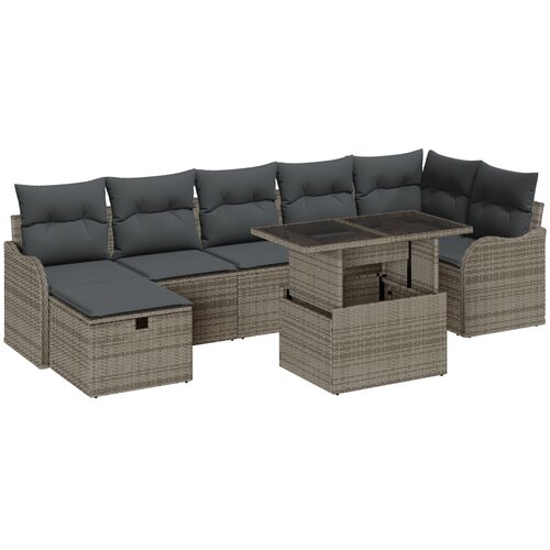 vidaXL set vrtne sofe od 8 dijelova s jastučićima siva poli rattan, 2-sjedna vrtna sofa s pohranom i jastučićima siva poli rattan Cijene