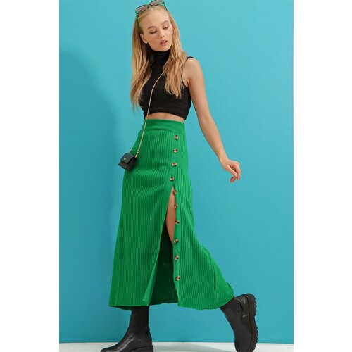 Trend Ala&amp;ccedil;atı Stili Women&amp;#039;s Green Button Detailed Knitwear Skirt Slike