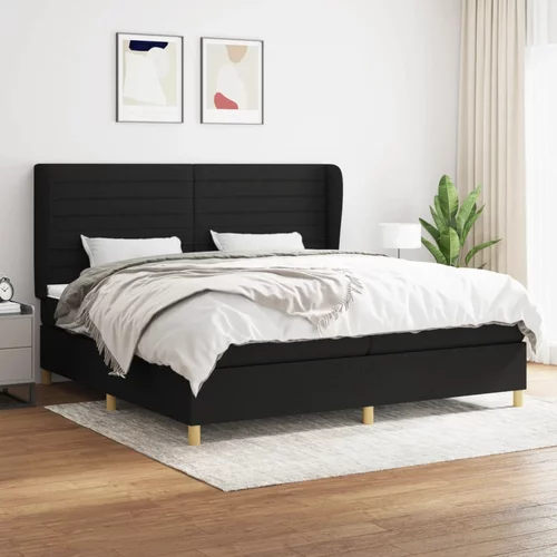 vidaXL Box spring postelja z vzmetnico črn 200x200 cm blago