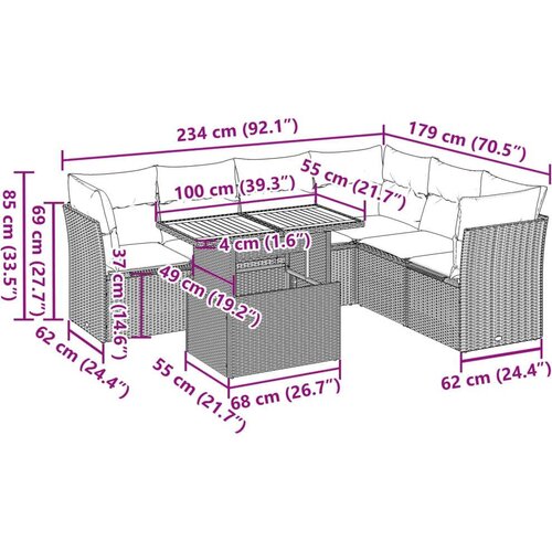 VidaXL 7-dijelni set vrtnih sofa od poliratana s jastucima crni Slike