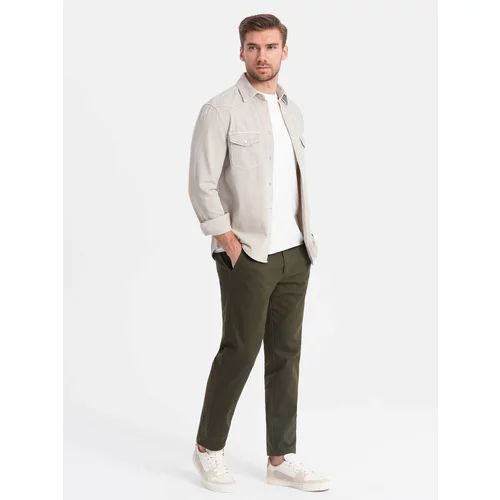 Ombre Men's classic cut chino pants with fine texture - dark olive