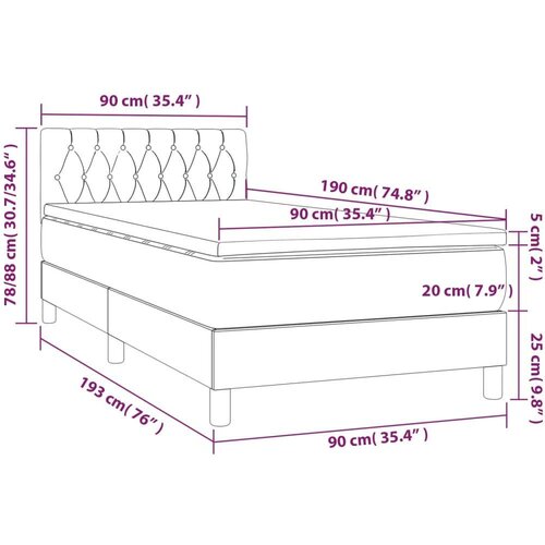  Box spring s madracem LED svjetlosivi 90x190 cm bar&amp;scaron;un Slike