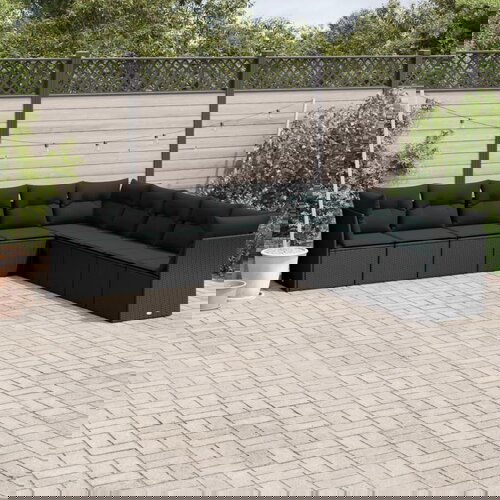 VidaXL 9-dijelni set vrtnih sofa s jastucima crni od poliratana Slike