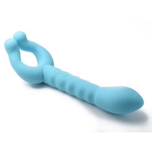Frisky Yass! Vibe Dual-Ended Silicone Vibrator Teal Cene